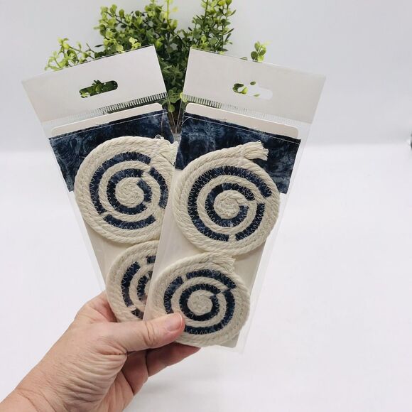 Rope Car Coasters Boho One Set of 2 Cotton Fabric Machine Washable Navy Galaxy - Picture 3 of 3